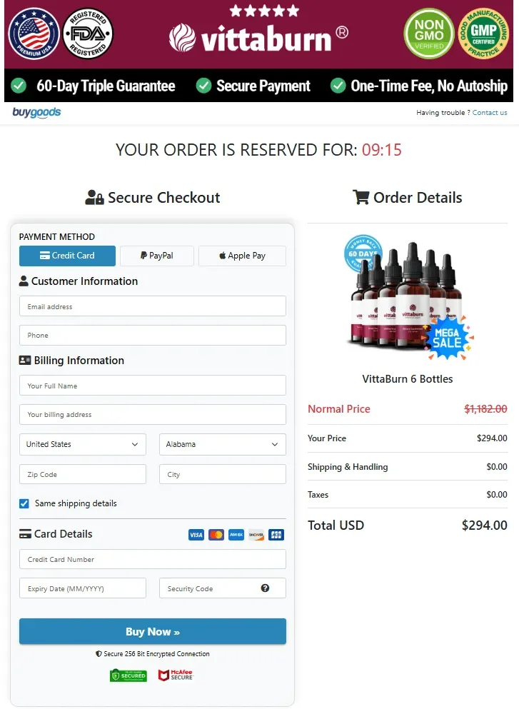 vittaburn  order page